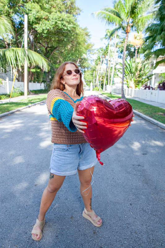 Handmade Crochet Sweater – Earthy Vibes & Sky Blue Smiles
