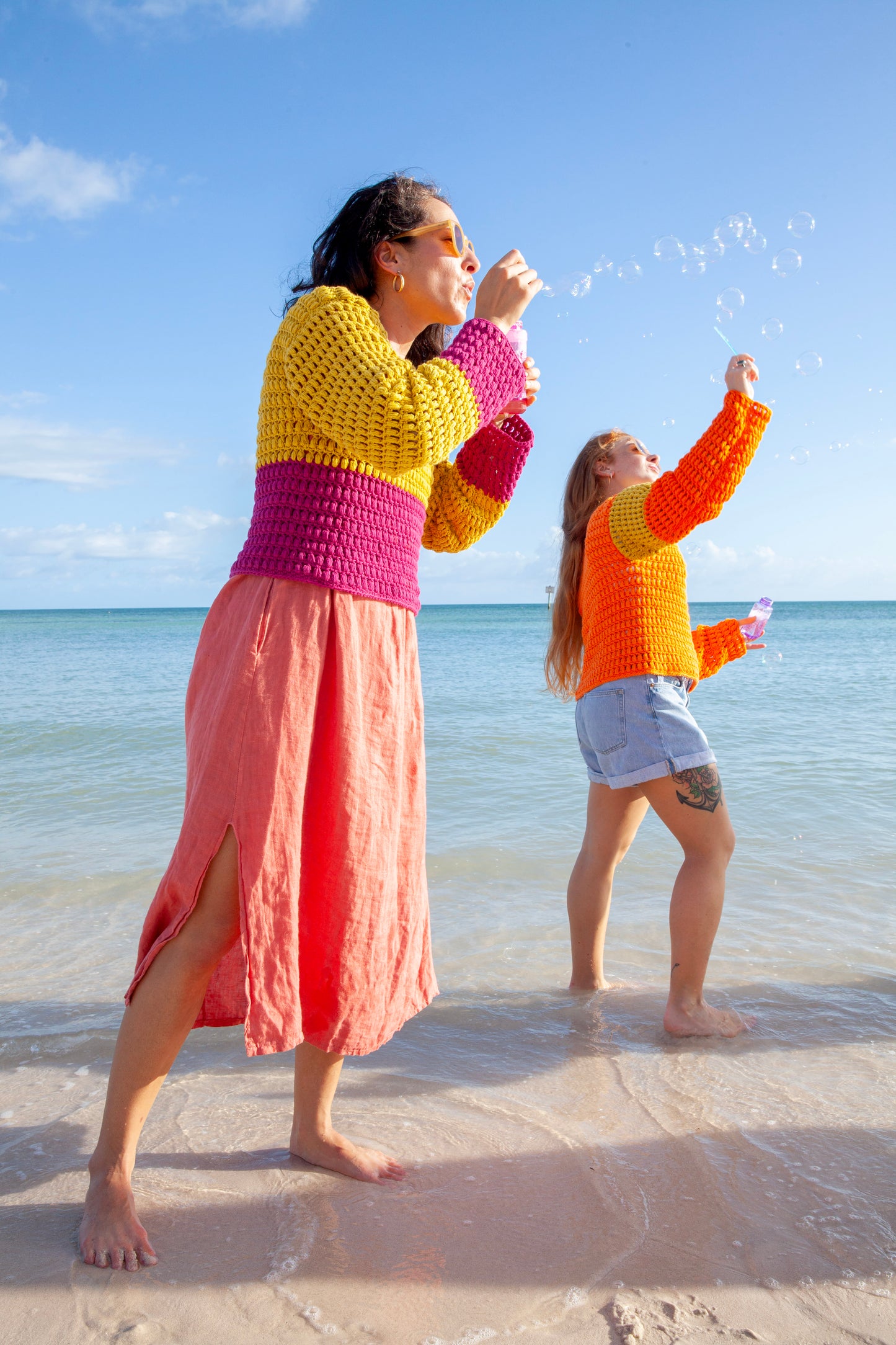 Sunshine & Hibiscus Handmade Crochet Sweater