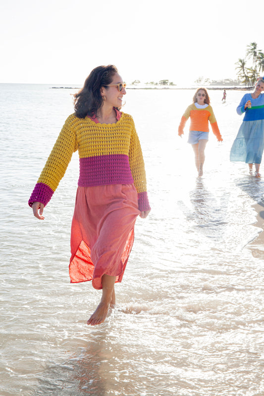 Sunshine & Hibiscus Handmade Crochet Sweater