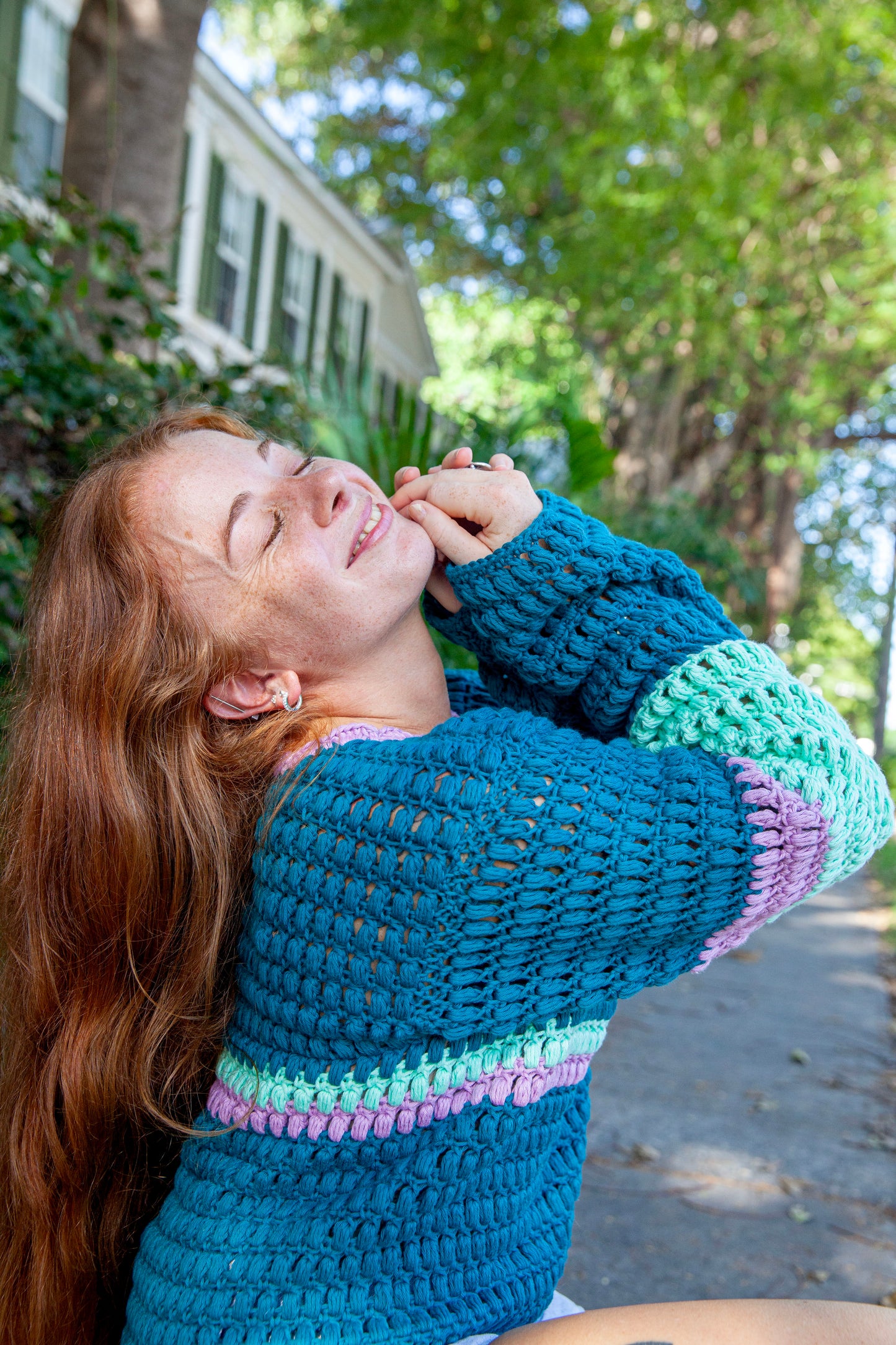 Handmade Chunky Crochet Sweater - Sea Breeze Stripes