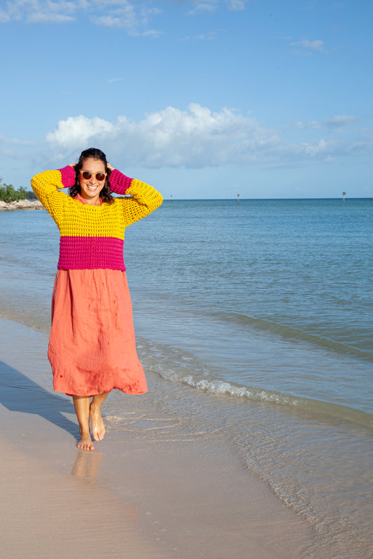 Sunshine & Hibiscus Handmade Crochet Sweater